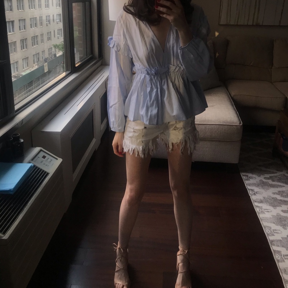 Light Blue puff sleeve blouse
